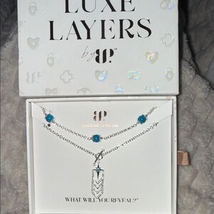 bp Silver Layered Necklace with Turquoise Beads